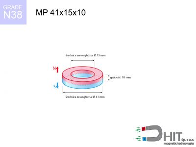 MP 41x15x10 N38 magnes neodymowy pierścieniowy