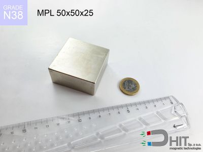 magnes neodymowy płytkowy MPL 50x50x25 N38  MPL 50x50x25 N38 magnes neodymowy płytkowy