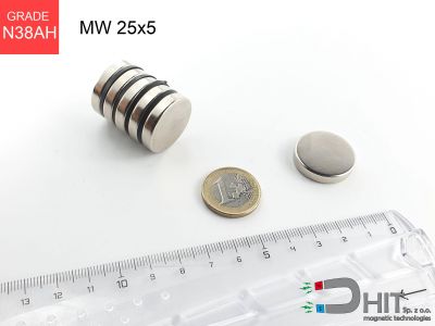 MW 25x5 N38AH - magnesy neodymowe walcowe