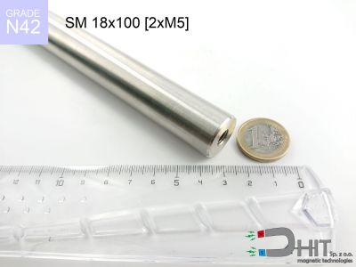 SM 18x100 [2xM5] N42 - wałki magnetyczne z magnesami neodymowymi