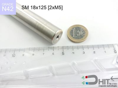 SM 18x125 [2xM5] N42 - separatory pałki magnetyczne z neodymowymi magnesami