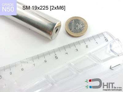 SM 19x225 [2xM6] N50 - separatory wałki magnetyczne z neodymowymi magnesami