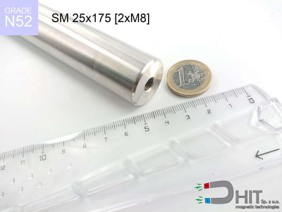 SM 25x175 [2xM8] N52 - wałki magnetyczne z neodymowymi magnesami