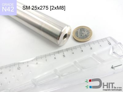 SM 25x275 [2xM8] N42 - separatory wałki magnetyczne z magnesami ndfeb