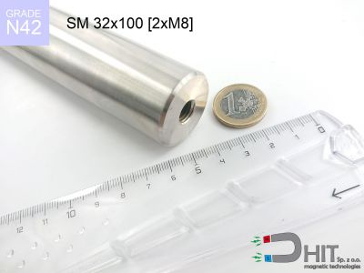 SM 32x100 [2xM8] N42 - separatory pałki magnetyczne z neodymowymi magnesami