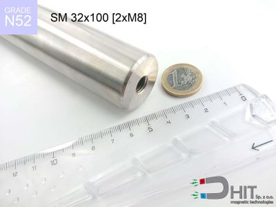 SM 32x100 [2xM8] N52 - separatory wałki magnetyczne z magnesami neodymowymi
