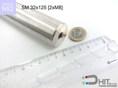 SM 32x125 [2xM8] N52 - wałki magnetyczne z magnesami neodymowymi