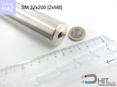 SM 32x200 [2xM8] N42 - separatory wałki magnetyczne z magnesami neodymowymi