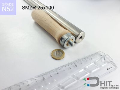 SMZR 25x100 N52 - separatory wałki z magnesami neodymowymi z drewnianą rękojeścią