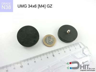 UMGGZ 34x6 [M4] GZ N38 - gwintowane magnesy neodymowe w gumie