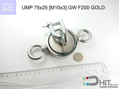 UMP 75x25 [M10x3] GW F200 GOLD N42 - uchwyty magnetyczne do szukania w wodzie