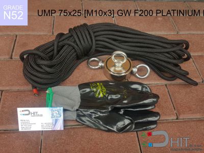 UMP 75x25 [M10x3] GW F200 PLATINIUM Lina N52 - magnetyczne uchwyty do szukania w wodzie