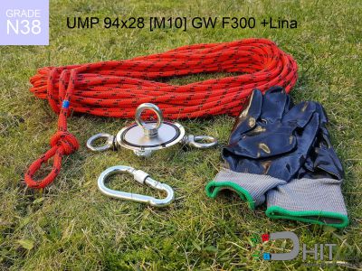 UMP 94x28 [3xM10] GW F300 GOLD Lina N38 - magnetyczne uchwyty do poszukiwań w wodzie