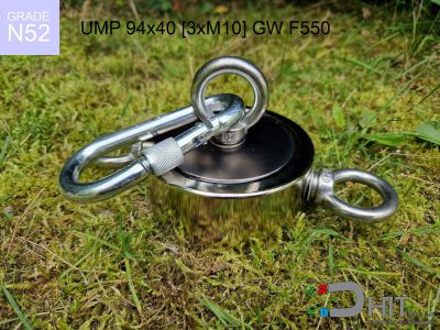 UMP 94x40 [3xM10] GW F550 Silver Black N52 - magnesy neodymowe do szukania w wodzie