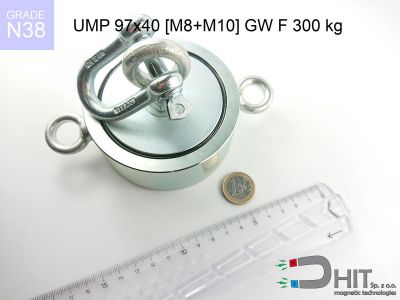 UMP 97x40 [M8+M10] GW F300 kg N38 - neodymowe magnesy do szukania w wodzie